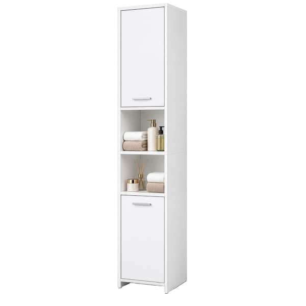 77 in. White Tall Storage Cabinet w/ 2-Doors and Adjustable Shelves, Linen Tower Cabinet, Bathroom Organizer and Storage