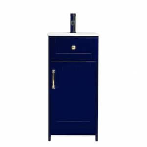 16 in. W Single Integral Sink Freestanding Bath Vanity in Navy Blue with White Ceramic Top