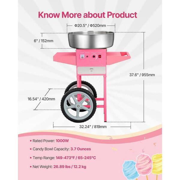 SKYSHALO Electric Cotton Candy Machine with Cart 1000-Watt