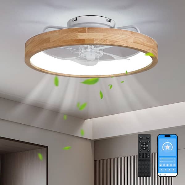 20 in. Low Profile Wood Flush Mount Ceiling Fans with Remote Control, 3000-6000K Dimmable LED 6 Speeds Reversible
