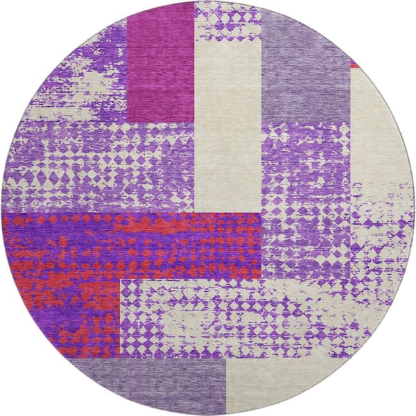 Addison Rugs Mayfield Premium Machine Washable Abstract AMF941 Lavender 8 ft. x 8 ft. Round Rug
