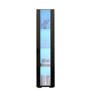 15.75 in. W x 11.42 in. D x 67.72 in. H Black Linen Cabinet with Aluminum Light Strips and 3 Shelves