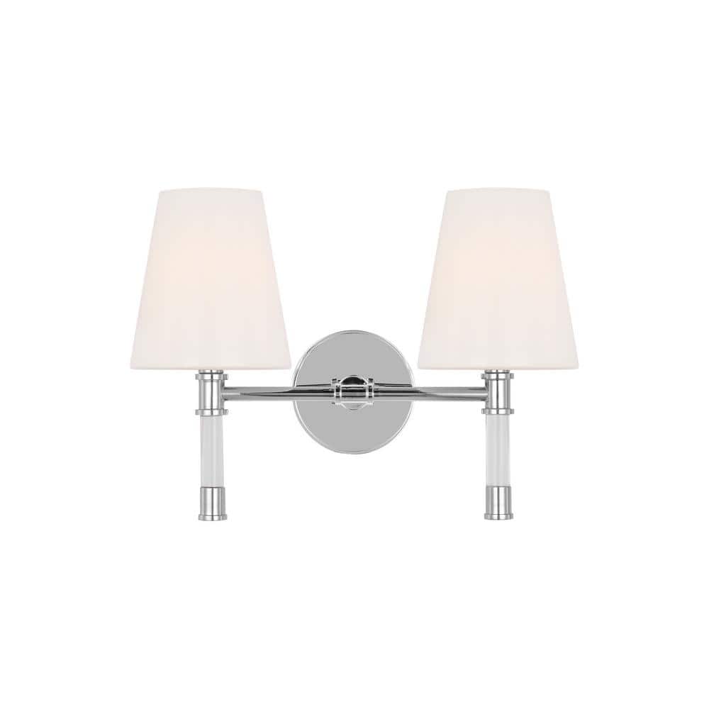 Polished Nickel 2-Light Vanity Light with Milk Glass Shades