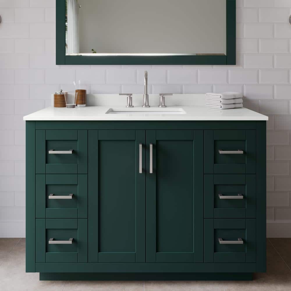 Miranda 48 in. W x 22 in. D x 33.75 in. H Single Bath Vanity in Green with White Quartz Top and 46 in. Mirror price history on PriceWatchPro