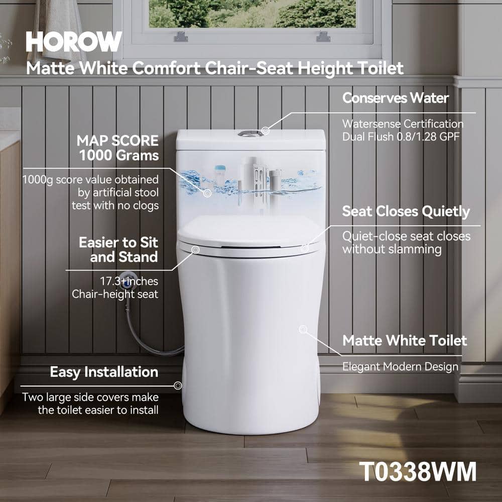 Matte White Elongated Dual Flush One-Piece Toilet