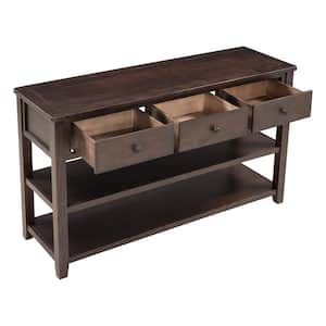 50 in. Espresso Rectangle Wood Console Table with Two Open Shelves, Pine Solid Wood Frame and Legs for Living Room