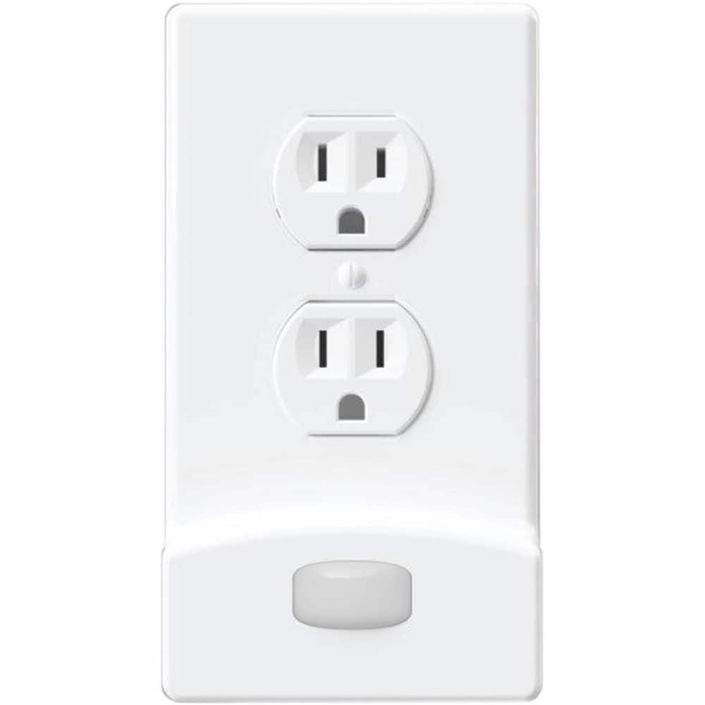 White 1-Gang Motion Activated Duplex Outlet Plastic Wall Plate with Built-In Nightlight