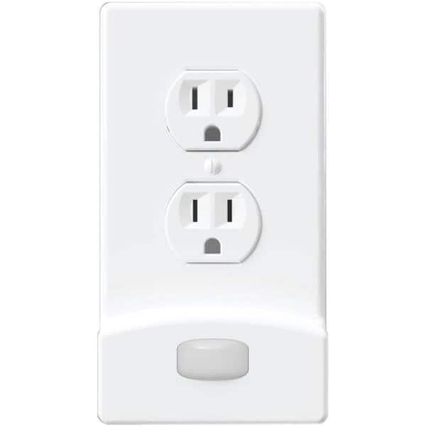 GLOCOVER White 1-Gang Motion Activated Duplex Plastic Wall Plate with Built-In Nightlight