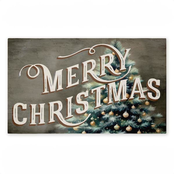 Vintage Merry Christmas Greeting Brown 18 in. x 30 in. Polyester Non-Slip Outdoor Door Mat