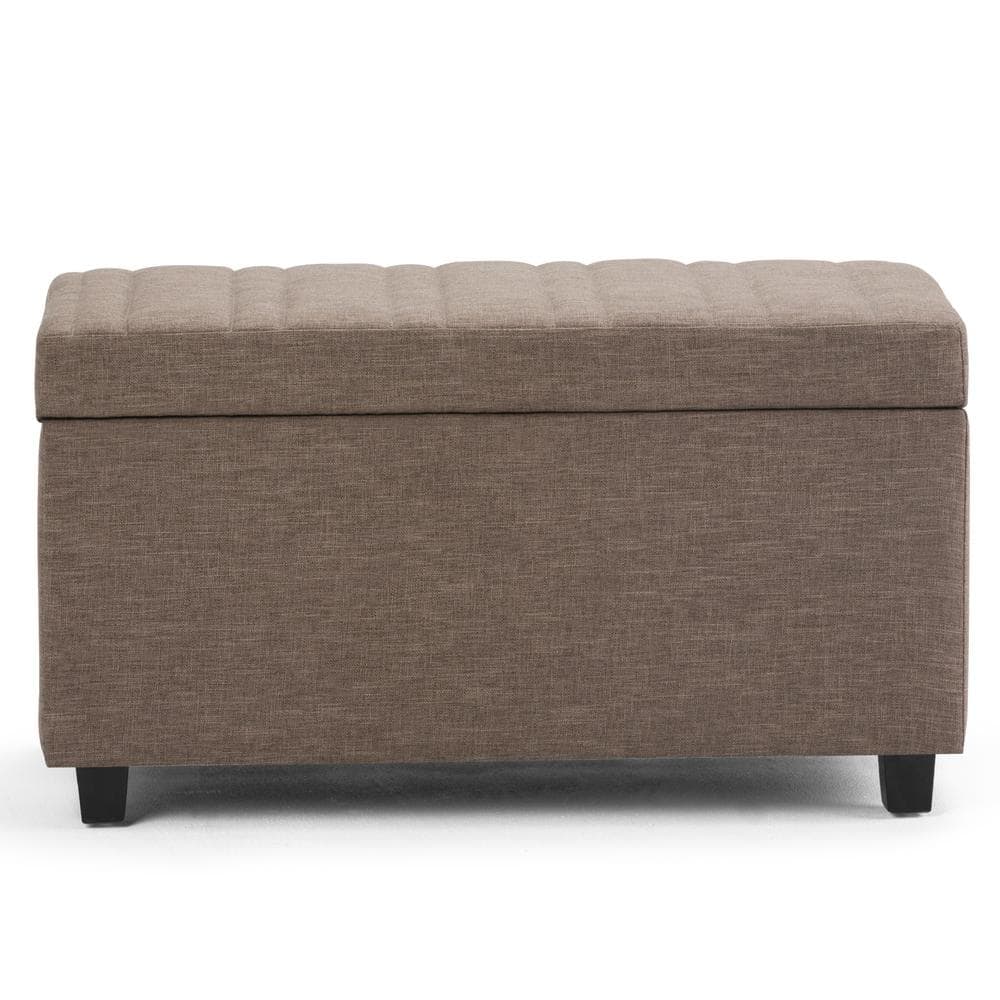 Fawn Brown Linen Rectangular Storage Ottoman Bench