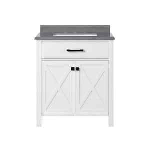 Ainsley 30 in. W x 22 in. D x 34.5 in. H Single Sink Bath Vanity in White with Gray Engineered Stone Top