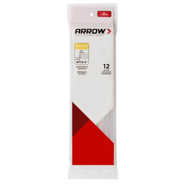 Arrow 10 in. x 1/2 in. Dia All-Purpose Clear Full Size Glue Sticks  (12-Pack) AP10-4 - The Home Depot
