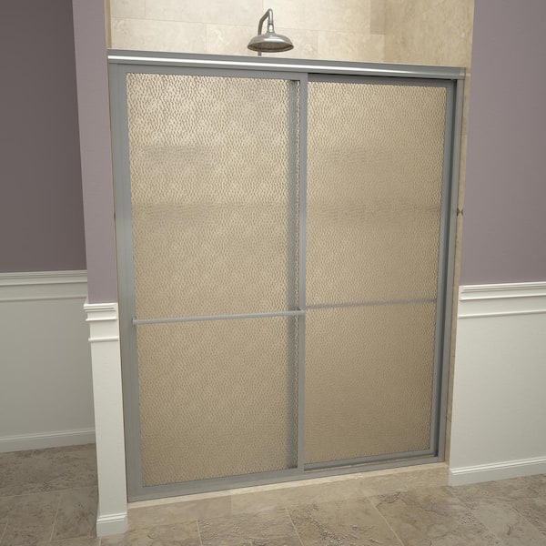 Redi Slide 1100 Series 47 in. W x 71-1/2 in. H Framed Sliding Shower Doors in Brushed Nickel with Towel Bars and Obscure Glass