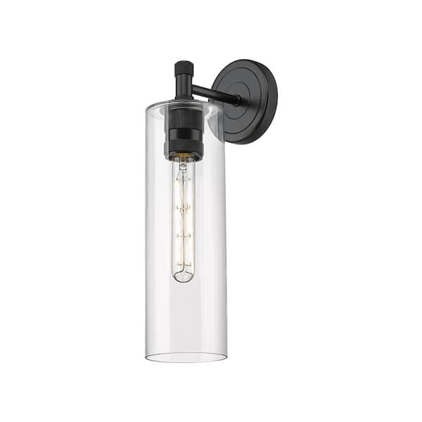 Innovations Crown Point 3.88 in. 1-Light Matte Black Wall Sconce with Glass Shade