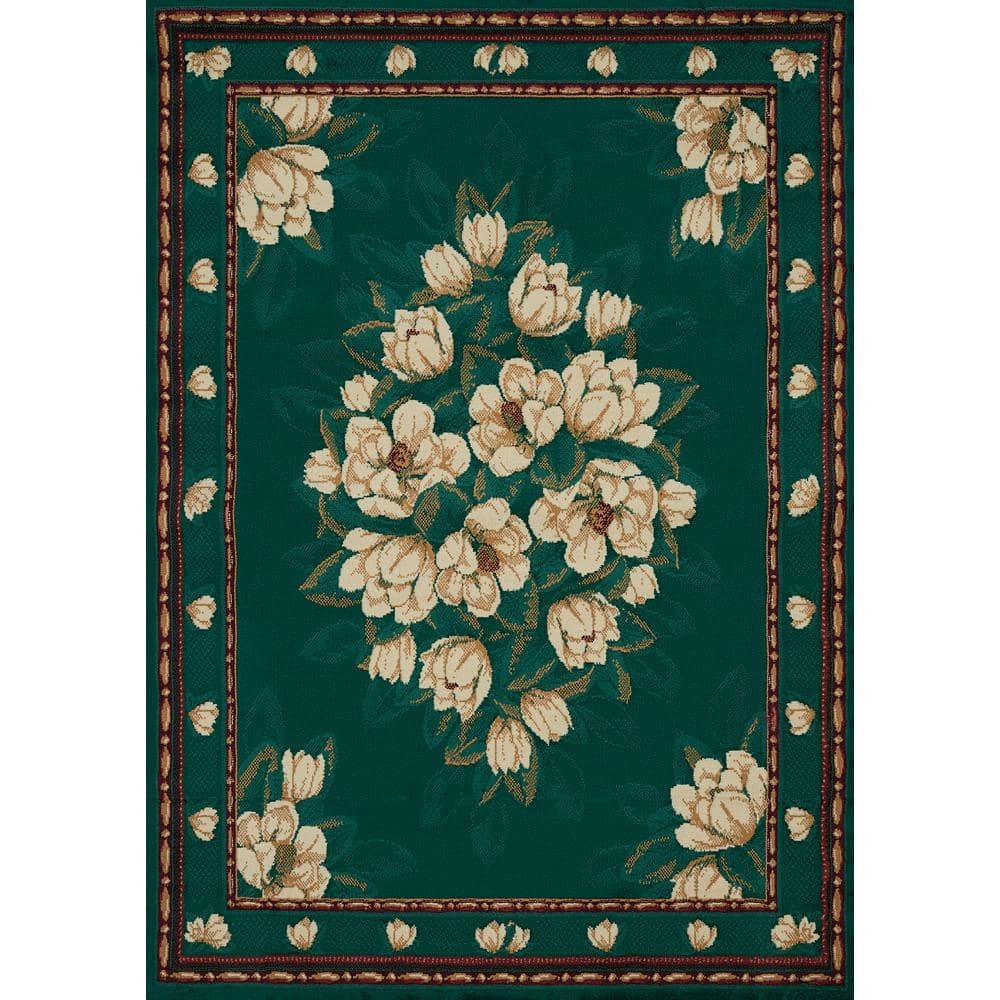 Hunter Green Floral Polypropylene Rectangular Accent Rug 2x3