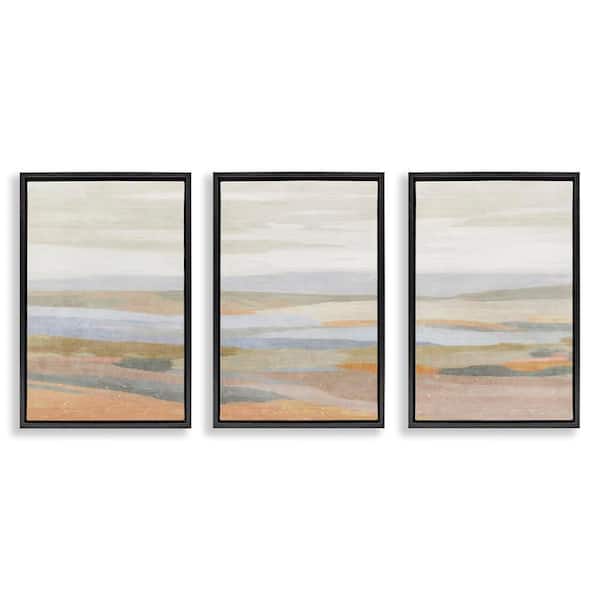 Stupell Industries Beachy Mellow Landscapes by Suzanne Nicoll 3 Pieces Black Floater Frame Nature Graphic Art Print 25 in. x 17 in.