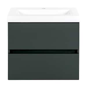 Rawlins 25 in. W x 19 in. D x 22 in. H Single Sink Floating Bath Vanity in Viridian Green with White Cultured Marble Top