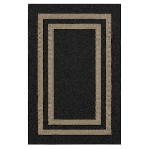 Basics Hall Border Black 3 ft. 9 in. x 5 ft. 6 in. Transitional Tufted Geometric Bordered Polyester Rectangle Area Rug