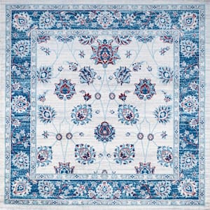 Modern Persian Vintage Moroccan Traditional Blue/Ivory/Red 6' Square Area Rug