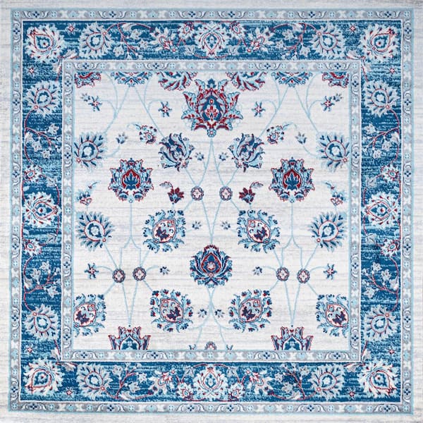 Modern Persian Vintage Moroccan Traditional Blue/Ivory/Red 6' Square Area Rug