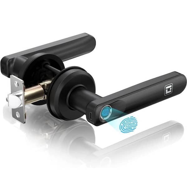 GeekSmart Aluminum Black Smart Keyless Entry Door Lock with Lever Featuring Fingerprint LB203