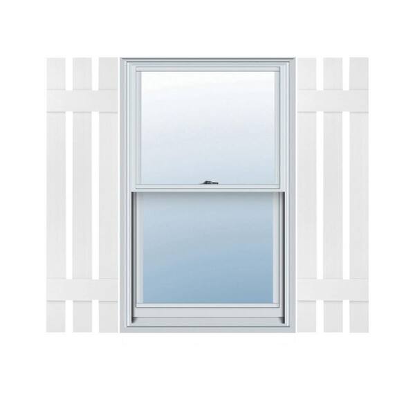 Ekena Millwork 12 in. x 33 in. Lifetime Vinyl TailorMade Three Board Spaced Board and Batten Shutters Pair Bright White