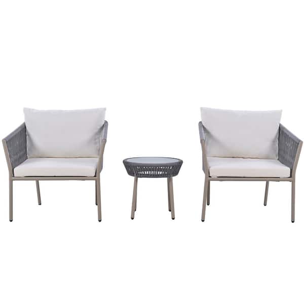 Clihome 3-Piece Outdoor Patio Conversation Set with Cushions