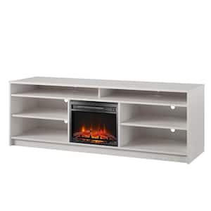 Hendrix 75 in. TV Stand with Electric Fireplace Insert and 6 Shelves, Ivory Oak