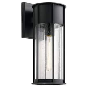 Camillo 15 in. 1-Light Textured Black Outdoor Hardwired Wall Lantern Sconce with No Bulbs Included (1-Pack)