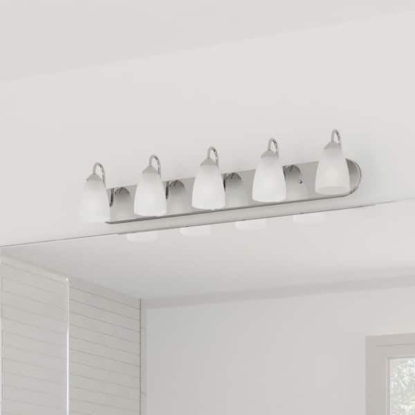 Gather Collection 36 in. 5-Light Brushed Nickel Etched Glass Traditional Bathroom Vanity Light