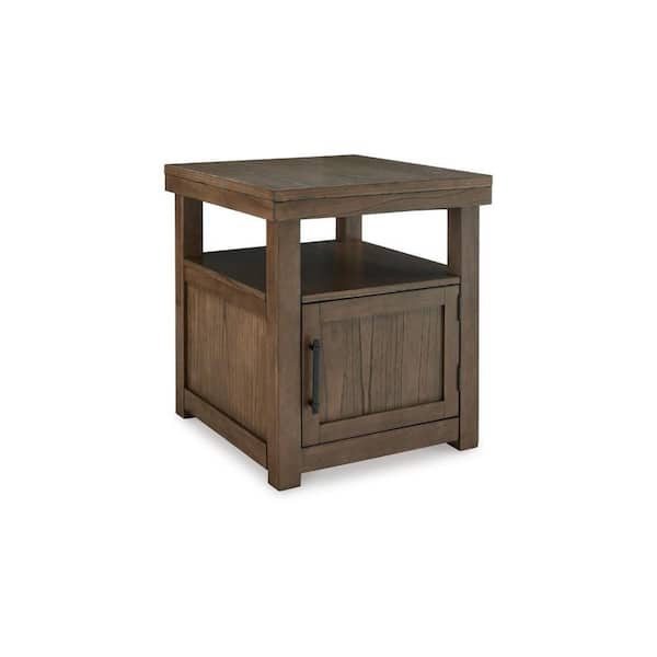 Benjara Olaf 24 in. Brown Rectangle Wooden End Table with Open Shelf and Cabinet