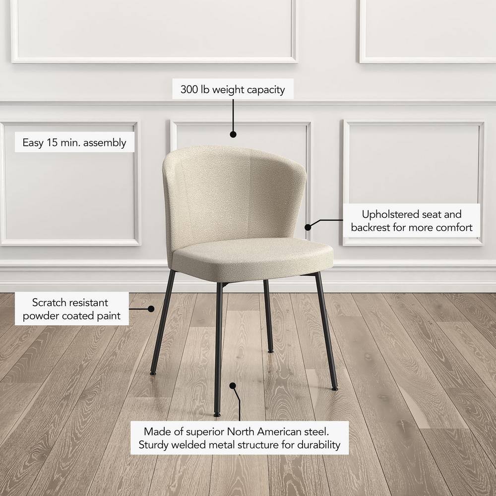 Cream Bouclé Upholstered Parsons Side Chair with Black Metal Legs