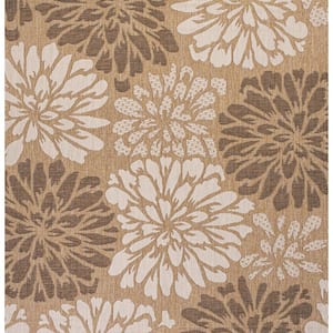 Zinnia Modern Floral Textured Weave Brown/Cream 5 ft. Square Indoor/Outdoor Area Rug