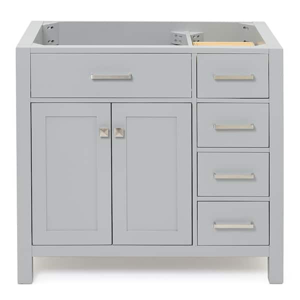 BEAUMONT DECOR Hampton 36 in. W x 21.5 in. D x 34.5 in. H Freestanding Bath Vanity Cabinet Only in Grey