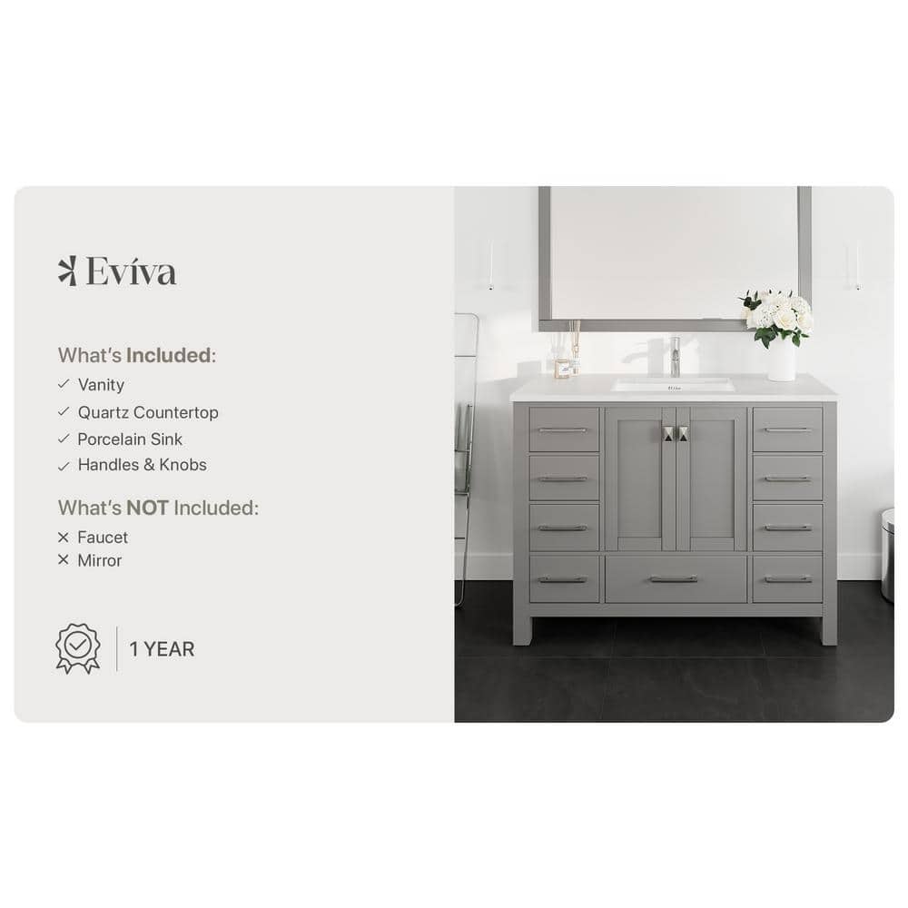 London 48" Transitional Gray Solid Wood Vanity with Carrara Marble Top