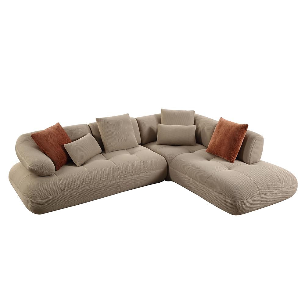 Beige Tufted Fabric Two Piece Sectional Sofa with 6 Pillows
