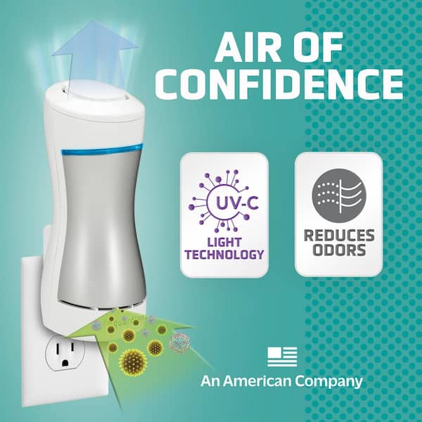 Pluggable UV-C UV-C Air Purifier 7.5 in. White for Home, Odors, Viruses, VOCs, Odors and Mold Spores