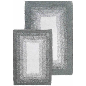 Whitney Ombre Reversible Hi Rise Grey 21 in. x 34 in. and 17 in. x 24 in. 2-Piece Bath Rug Set