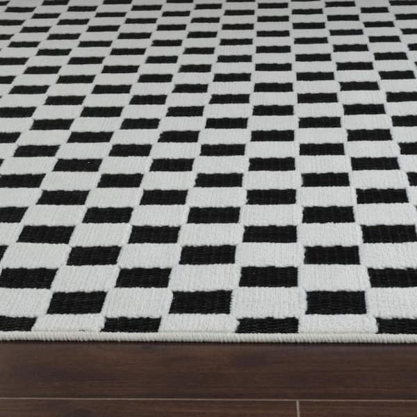 Black, White 3 ft. x 5 ft. Woven Geometric Polypropylene Rectangle Indoor/Outdoor Area Rug