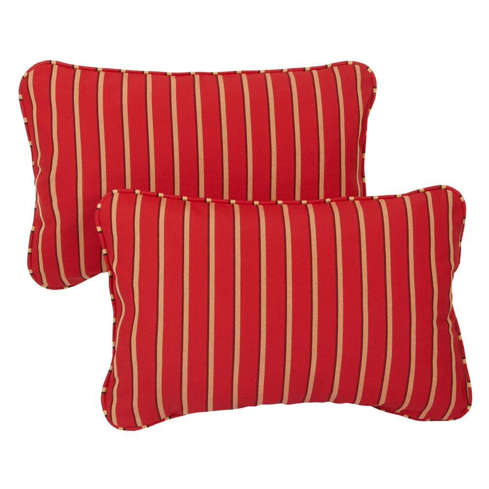 Sunbrella Red Gold Stripe Rectangular Outdoor Corded Lumbar Pillows (2-Pack