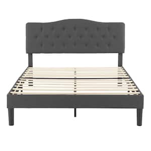 Upholstered Platform Bed with Button-Tufted Headboard Wood Slat Support Easy Assembly - Queen Dark Gray 62.8 in. W