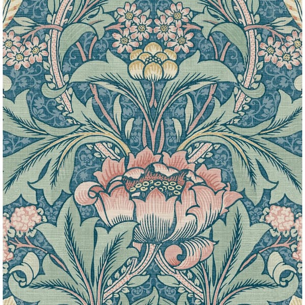 Seabrook Designs Denim Acanthus Floral Paper Wet Removable Wallpaper Roll (Covers 56 sq. ft.)