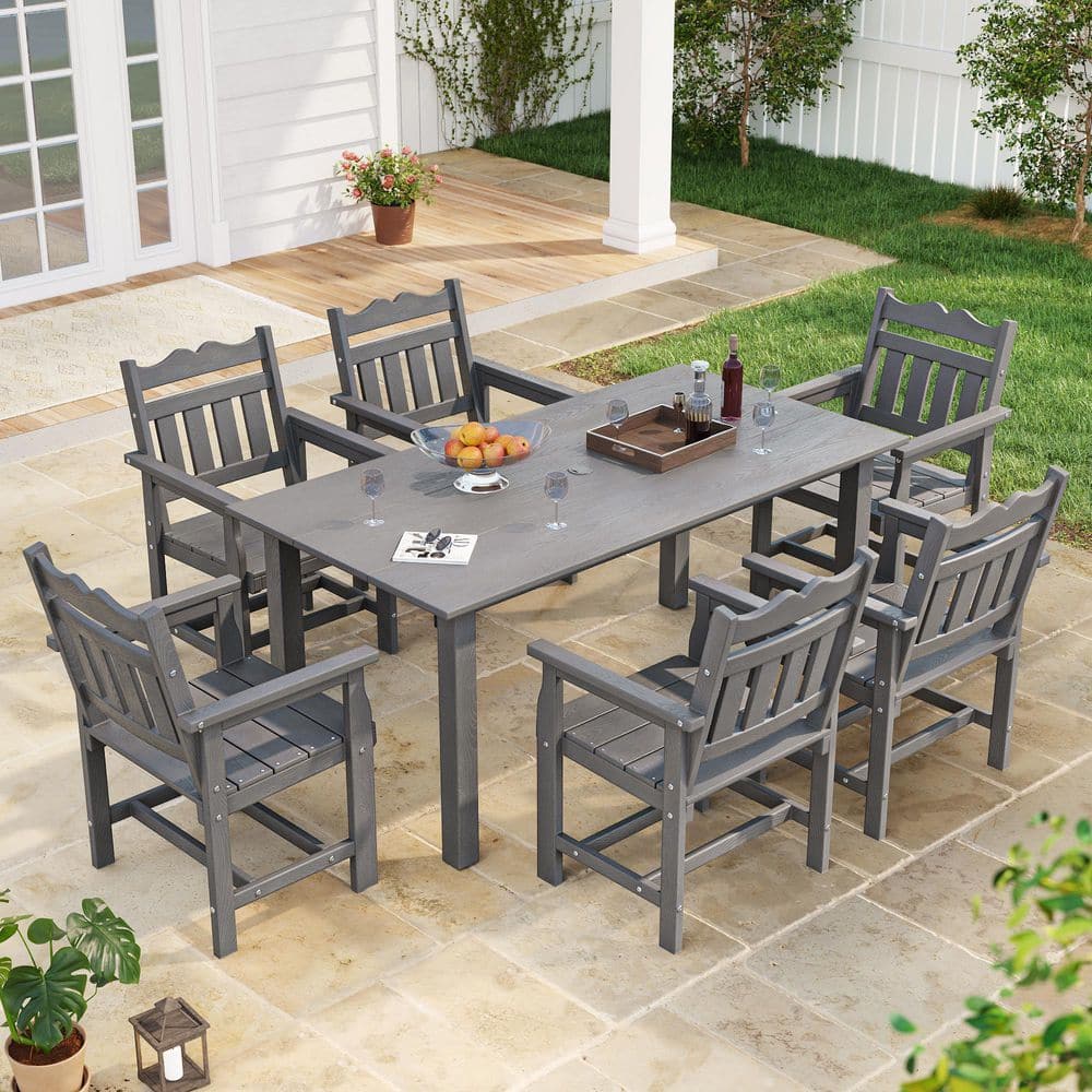 Sonkuki 7-Piece Plastic Outdoor Dining Set with 6-HIPS Chairs and