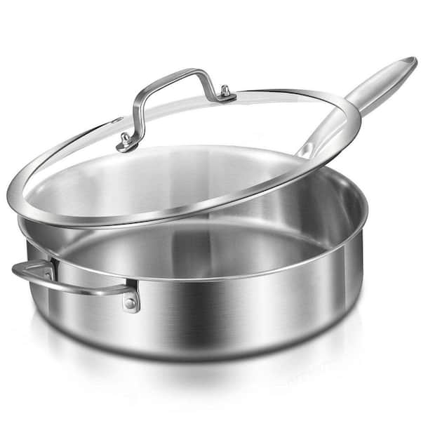 6 qt. Tri-Ply Stainless Steel Deep Sauté Pan with Lid, Induction Compatible, Oven and Dishwasher Safe, 1 Piece