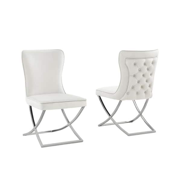 Best Master Furniture Titan Beige/Silver Velvet Dining Chairs (Set of 2)