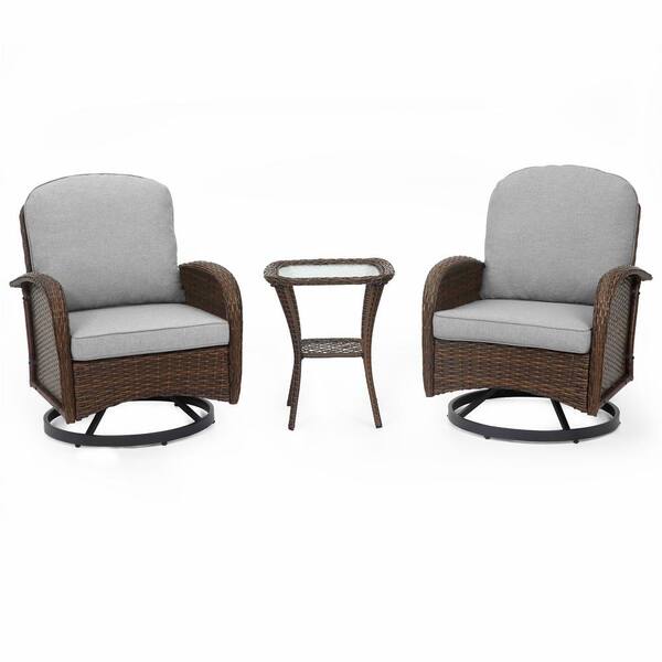 INNUMIA Brown 3-Pieces Wicker Patio Conversation Set with Cushion Guard Gray Cushion