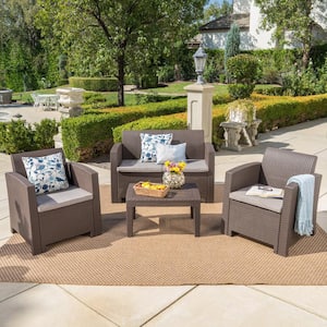 4-Piece Faux Wicker Patio Conversation Set with Mixed Beige Cushions