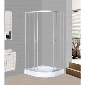 Essence 34-3/4 in. x 34-3/4 in. x 76 in. Corner Drain Round Corner Shower Pan with Sliding Doors and Easy Fit Drain