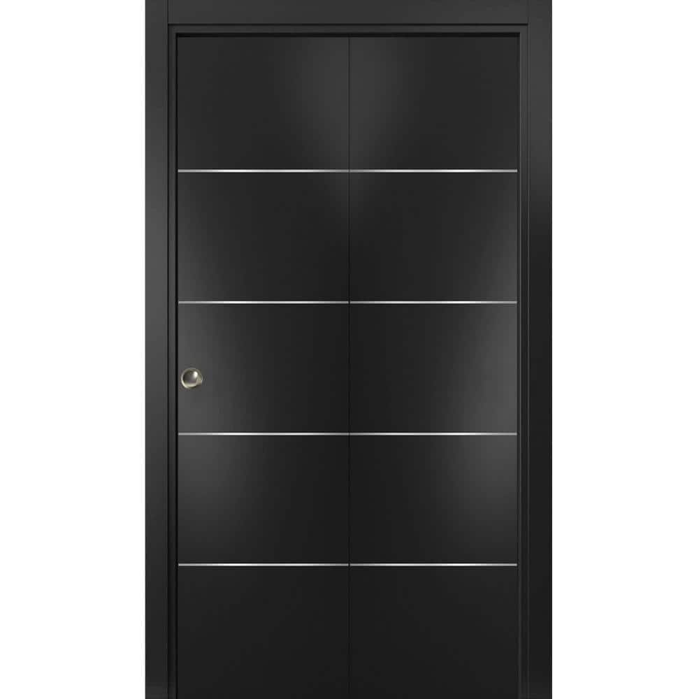 Sartodoors 0020 56 In. X 96 In. Flush Solid Wood Black Finished Wood ...