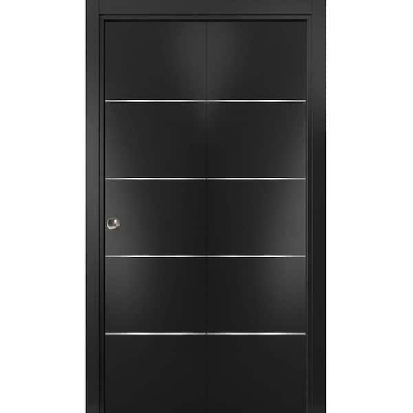 Sartodoors 0020 56 in. x 96 in. Flush Solid Wood Black Finished Wood Bifold Door with Hardware